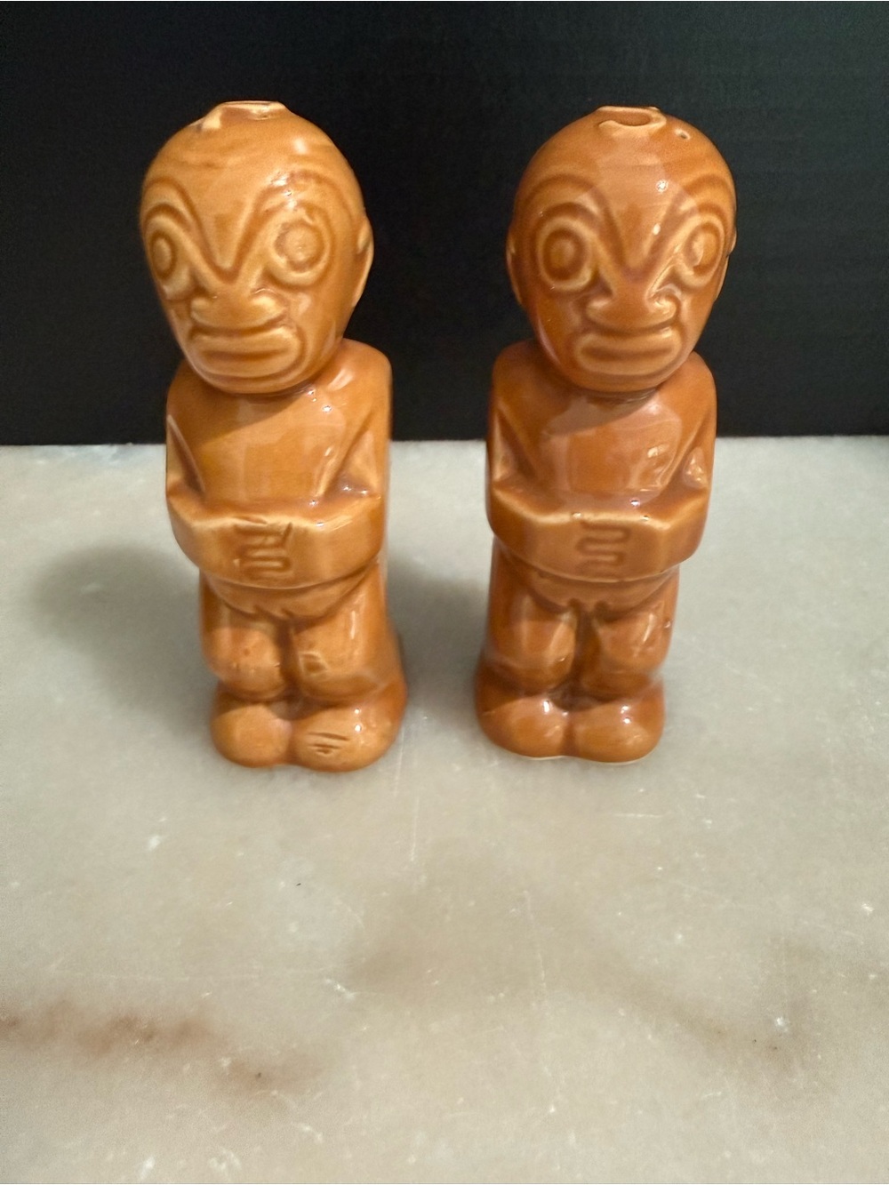 Vintage Made in Japan Pair Polynesian Native Statues Trader Vics Salt & Pepper